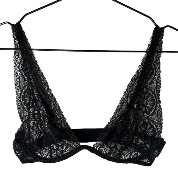 Free People Intimately Hyper Plunge Underwire Bra Black Sheer Lace Small - Picture 5 of 10